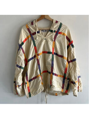 Angelique Beige Multicolor Plaid Hoodie size S oversized 100% cotton